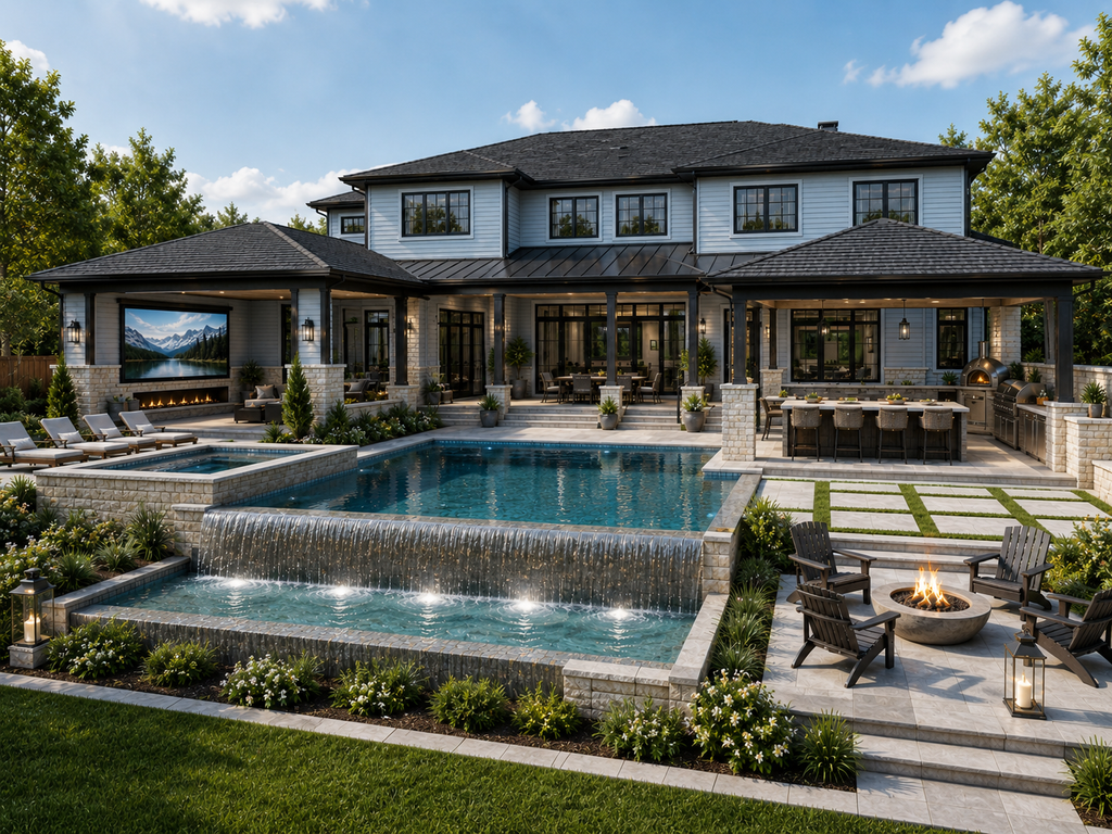 Custom home design concept with blueprint-style floor plan, space planning, room layout notes, exterior design direction, and personalized architectural files.