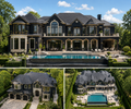 Luxurious mansion with a pool, surrounded by trees on a clear day. Magnolia Estate Manor luxury 7-bedroom conceptual mansion blueprint and estate planning system with floor plans, elevations, renderings, CAD files, and builder handoff tools.